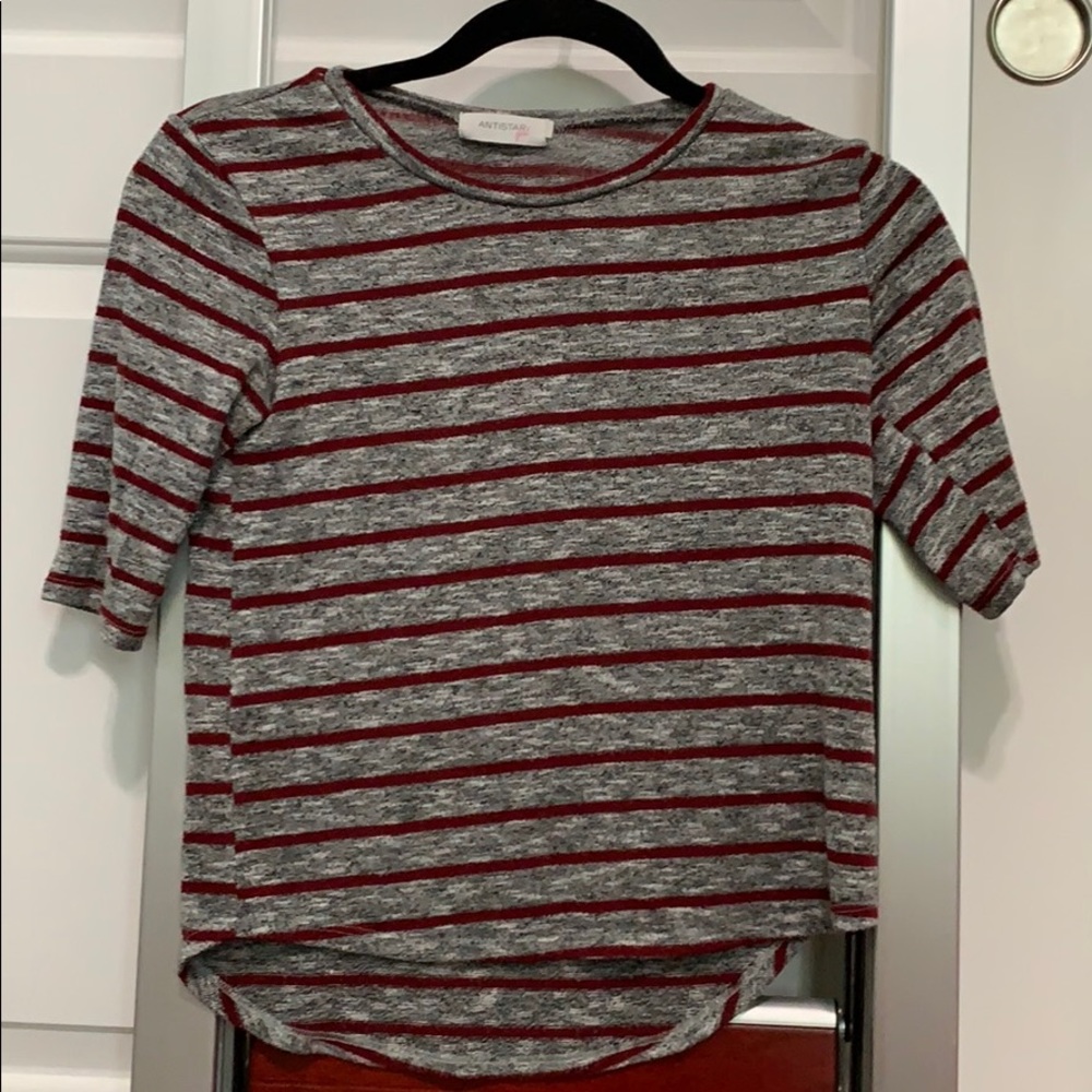Grey and Maroon Striped Shirt